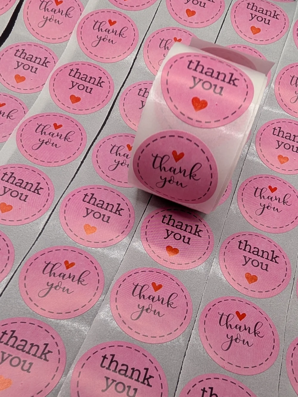 500 Count 1 Roll Pink Thank You Round Sticker Labels Shipping Mailing Supplies